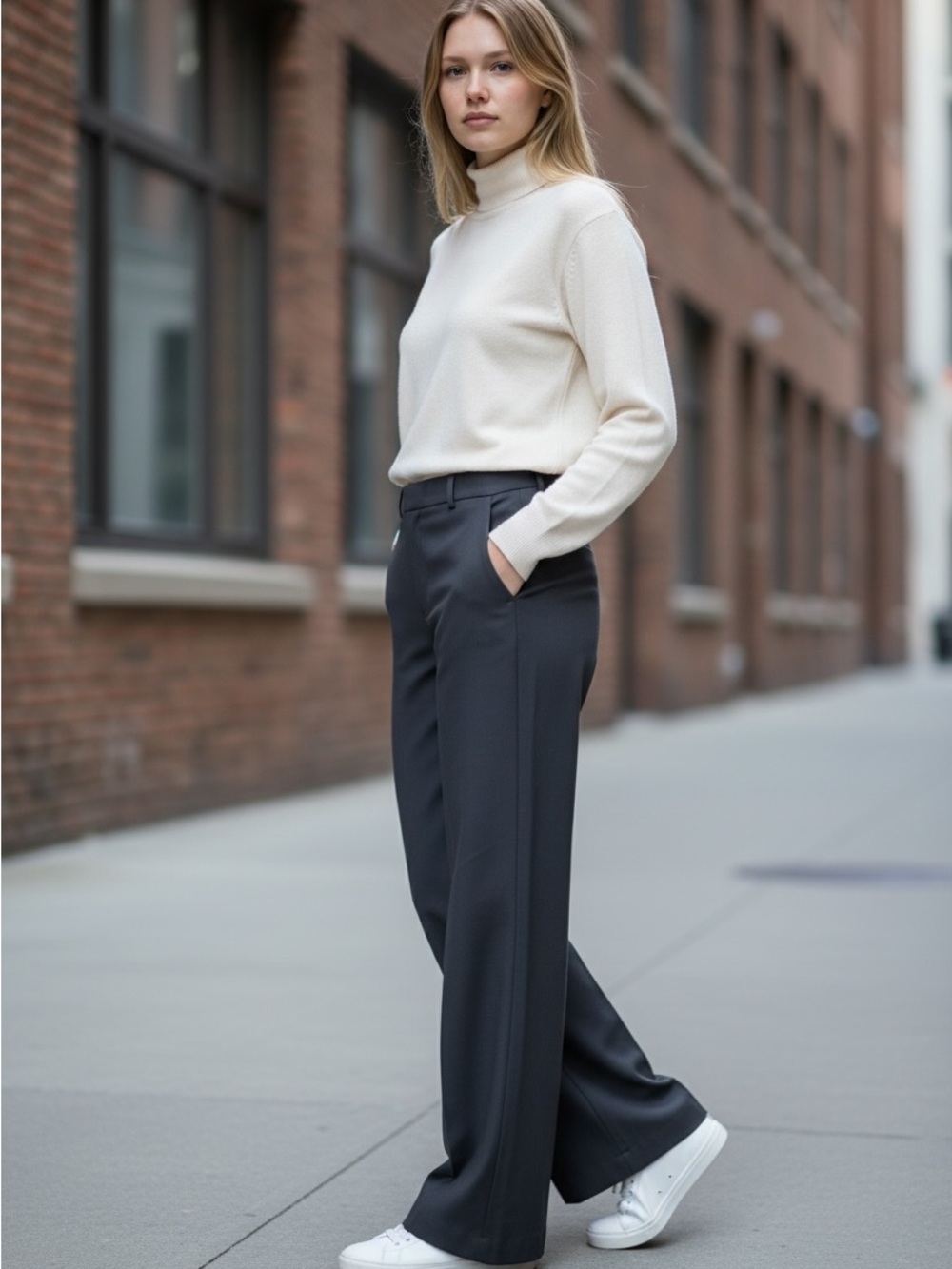 Halogen Women’s Wide-Leg Black Flat Front Poly Spandex Dress Pants Sz 16